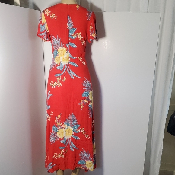 Leith Floral Print Maxi Red Dress Short Flutter Sleeves, Size S - Picture 6 of 11